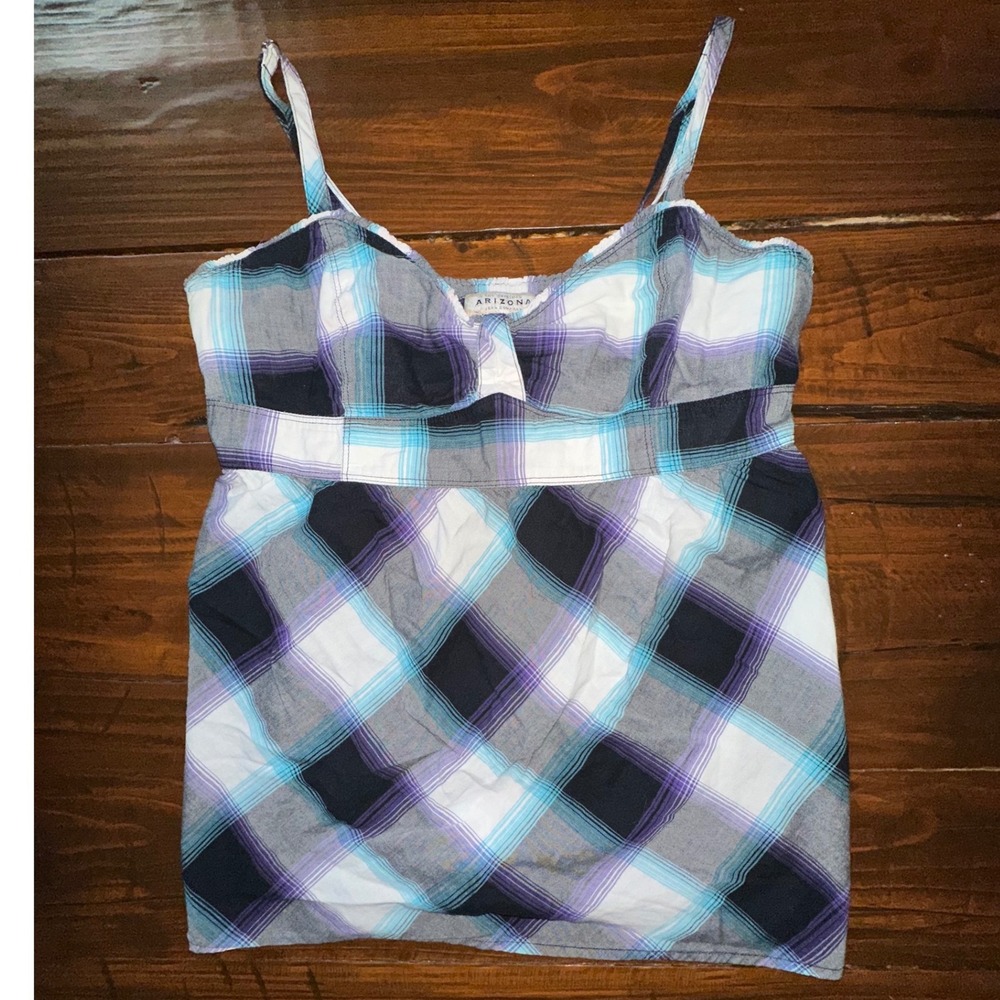 Y2K Plaid Empire Waist Cami Tank Top Purple Blue Large